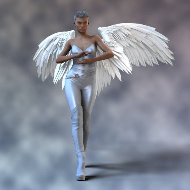 Güzel beyaz kanatlı melek yürüyor
