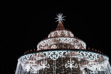 Vilnius, Litvanya - 27 Kasım 2022: Vilnius Katedrali meydanındaki Noel ağacı, Vilnius, Litvanya.