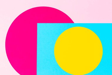 Memphis geometri tarzında moda kağıtları Doku arka plan. Sarı, mavi, pembe renkler