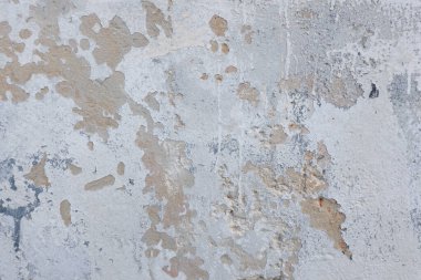 Beyaz grunge eski beton duvar dokusu arka planı. Soyulmuş soyulmuş alçı duvar boya arkaplanından düşmüş..
