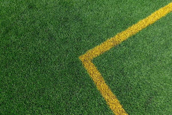 Green Artificial Grass Turf Soccer Football Field Background Yellow Line — Zdjęcie stockowe