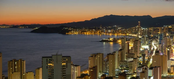 Benidorm Şehrinin Geceleri Yukarıdan Görünüşü Alicante Ili Spanya Costa Blanca — Stok fotoğraf