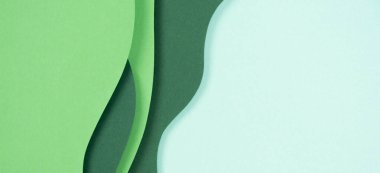 Abstract green color paper texture background. Minimal paper cut style composition with layers of geometric shapes and lines in green tone shades. Top view.
