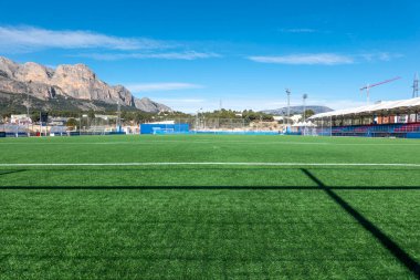 La Nucia, Spain, February 26, 2023: Camilo Cano Olympic Stadium football field. Sport center Ciudad Deportiva Camilo Cano in La Nucia, Spain.