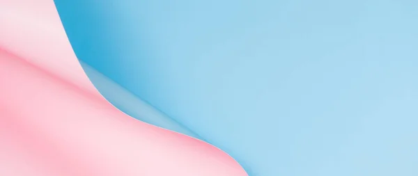 Onda Abstracta Papel Rosa Pastel Azul Claro Papel Curvado Geométrico — Foto de Stock