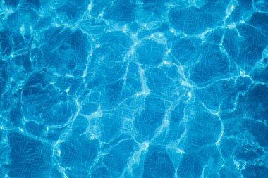 Açık mavi su yüzeyinde ışık yansımaları var. Sahne suyun dokusunu ve hareketini yakalıyor, sakin ve rahatlatıcı bir atmosfer yaratıyor..