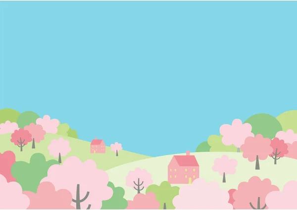 带有樱花的春城景观图例 免版税图库矢量图片