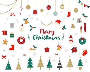 Şirin Noel Vektör Simgesi Çizim Seti