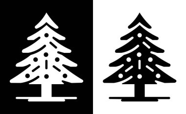 Çizim tasarımı, simge, vektör logosu Noel ağacı minimalist, basit, siyah ve beyaz, beyaz arkaplanda izole.