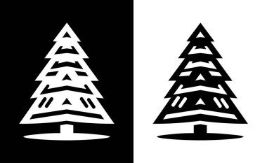 Çizim tasarımı, simge, vektör logosu Noel ağacı minimalist, basit, siyah ve beyaz, beyaz arkaplanda izole.