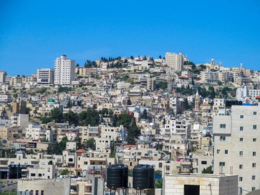 BETHLEHEM, ISRAEL - 21 Nisan 2014: Beytüllahim şehrinin bir kısmının görüntüsü. Beytüllahim, Kudüs yakınlarında bulunan bir Filistin şehridir. Ekonomi öncelikle turist güdümlüdür..