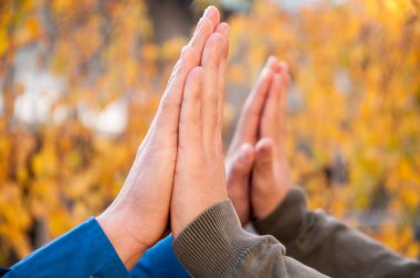 Parkta ellerini çırpan iki başarılı adamın yakından görünümü