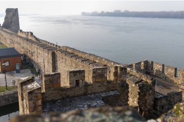 The walls and towers of the Smederevo fortress. Medieval Smederevo fortress by the Danube river. clipart