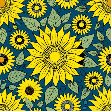 Ayçiçeği desen. Vektör çizim.