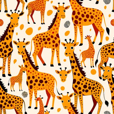 Zürafa desenli tasarım, kumaş baskı kağıdı için vektör illüstrasyonuName.