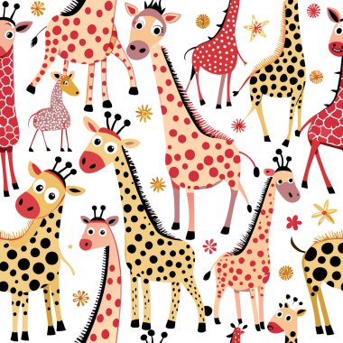 Zürafa desenli tasarım, kumaş baskı kağıdı için vektör illüstrasyonuName.