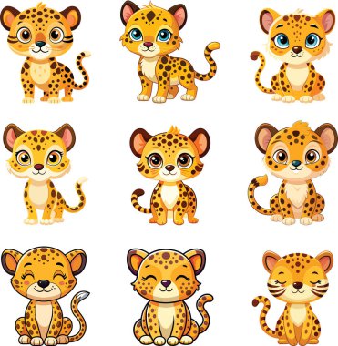 Küçük leopar. Moda, şirin çizgi film tarzı illüstrasyon. Afrika vahşi yaşamının küçük hayvanları