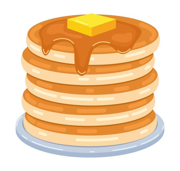 vector pancake stack isolated on white background. pile of pancakes with butter on top. morning breakfast food background with sweet pancakes