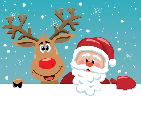 矢量圣诞老人和鲁道夫鹿圣诞插图 — 图库矢量图片
