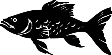 Coelacanth Balık Silüeti Vektör İllüstrasyonu Beyaz Arkaplan