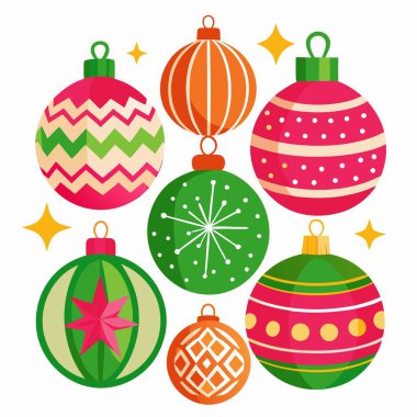 Temiz beyaz arka planda izole edilmiş Noel ağacı süslemeleri