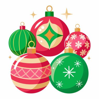 Temiz beyaz arka planda izole edilmiş Noel ağacı süslemeleri