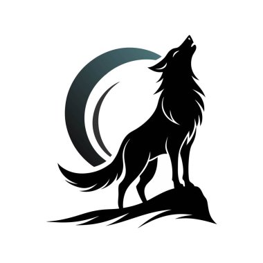 Moonlit Wolf Silhouette Flowing Elegance clipart