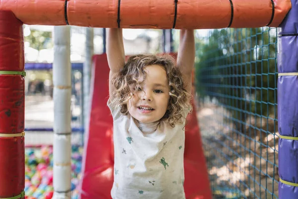 Happy Little Boy Playing Playground Natural Light — Stock Photo, Image