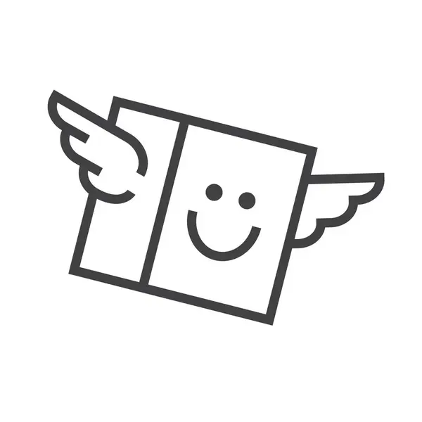 uçan, gülümseyen kutu logosu melek kanatlarıyla, hızlı teslimat, indirme, vektör çizgisi resim simgesi