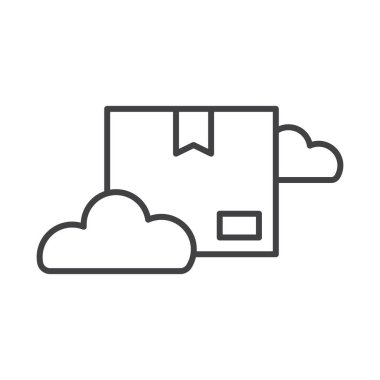 Bulut ikonunda kutu, bulut hesaplama, indirme, internet dağıtımı, siyah çizgi sanat tarzı.