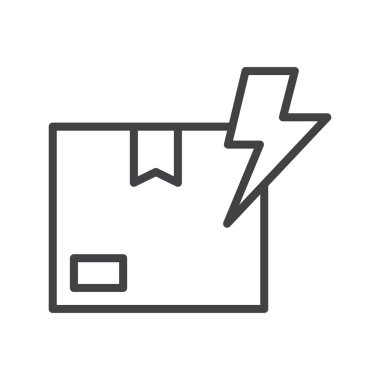 Teslimat kutusu simgesi yıldırımlı, hızlı gönderim, indirme, güç, düz çizgi resim simgesi