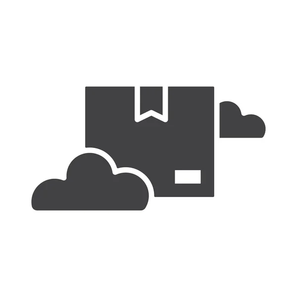 Bulut ikonunda kutu, bulut hesaplama, indirme, internet dağıtımı, siyah katı biçim.
