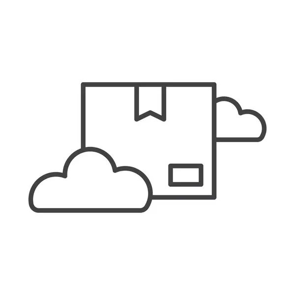 Bulut ikonunda kutu, bulut hesaplama, indirme, internet dağıtımı, siyah çizgi sanat tarzı.