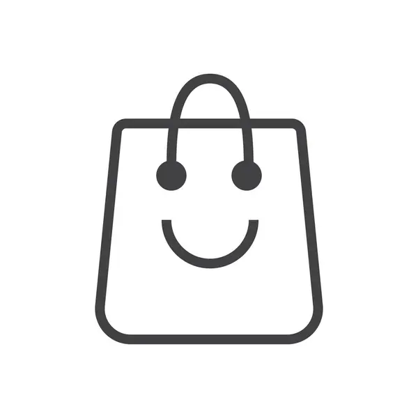 Gülümseyen alışveriş torbası, çanta, taşıyıcı logo hattı katı simgesi
