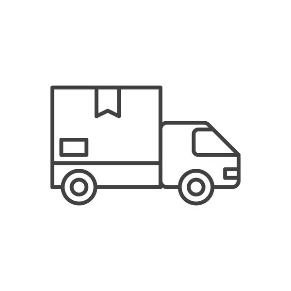 Teslimat kutusu kamyonda, hızlı nakliye, teslimat işi logosu, indirme, çizgi resim ikonu.