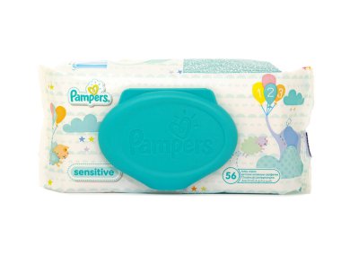 BUCHAREST, ROMANIA - July 4, 2019. Pampers Sensitive Baby Wipes Pack clipart