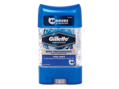 BUCHAREST, ROMANIA - 12 Temmuz 2016. Gillette Dayanıklılığı Temiz Jel Serin Hava Terleme ve Deodorant Erkekler İçin