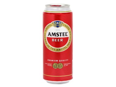 BUCHARest, ROMANIA - 3 Ağustos 2019. Bir kutu Amstel Birası. Amstel Bira Fabrikası bir Hollanda bira fabrikası. 