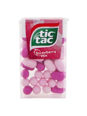 BUCHAREST, ROMANIA - APRIL 1, 2019. Tic Tac Strawberry Mix isolated on white. Tic Tac is a brand of small, hard mints clipart