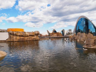 VALENCIA, İspanya - 1 Mart 2016. Okyanus bilimi, Valencia 'da bir deniz kompleksi, su kuşları bölgesi.