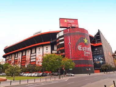 VALENCIA, İSPAN - 23 Mart 2019. Valencia Club de Futbol 'un evi olan Mestalla Stadyumu. Valencia CF olarak da bilinir.