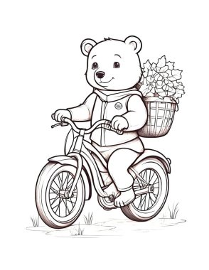Coloring page bear on a Bike clipart