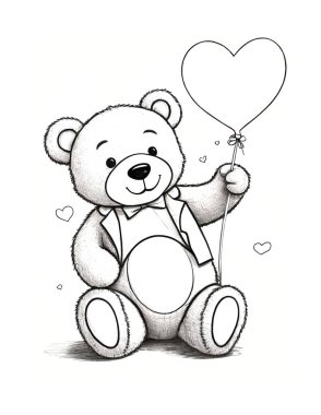 Küçük ayıyla Sevgililer Günü Boyama Sayfası