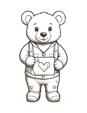 Sevgililer günü kartı olan şirin bir ayı. Çocuklar için renklendirme