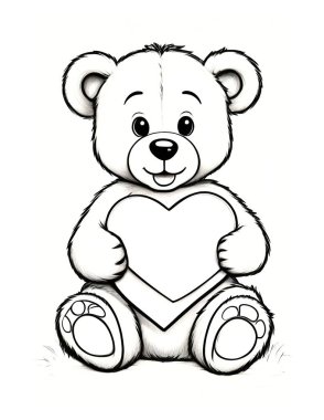 Sevgililer günü kartı olan şirin bir ayı. Çocuklar için renklendirme