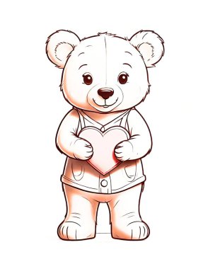 Sevgililer Günü boyama sayfasında küçük bir ayı var.