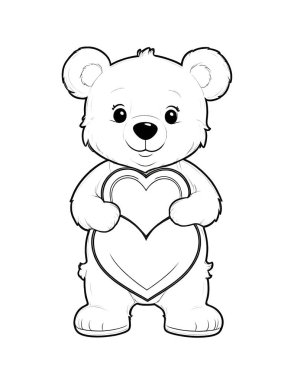 Sevgililer Günü boyama sayfasında küçük bir ayı var.