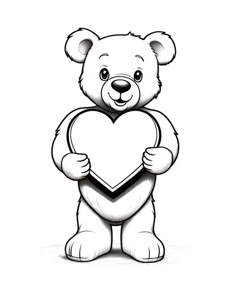 Sevgililer günü kartı olan şirin bir ayı. Çocuklar için renklendirme