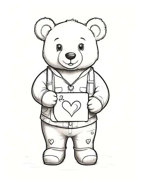 Sevgililer günü kartı olan şirin bir ayı. Çocuklar için renklendirme