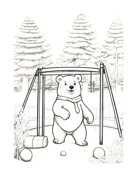 Oyun parkında Renklendirme Sayfası Ayısı